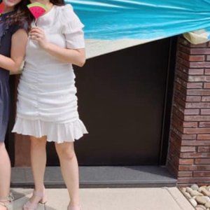White Shirred Mini Dress